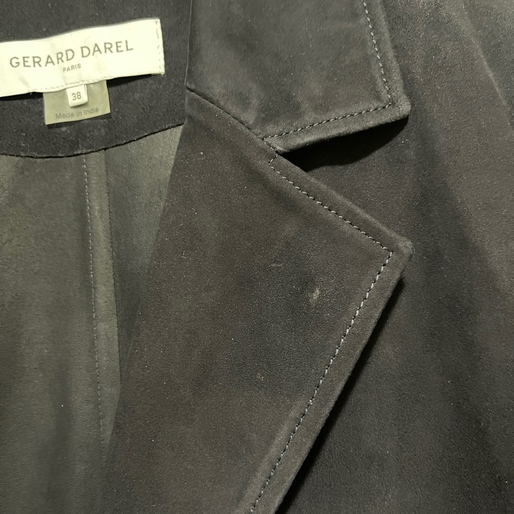 Gerard Darel Navy Gemma Suede Trench Coat with Mid-Thigh Length and Relaxed Fit - Picture 9 of 16